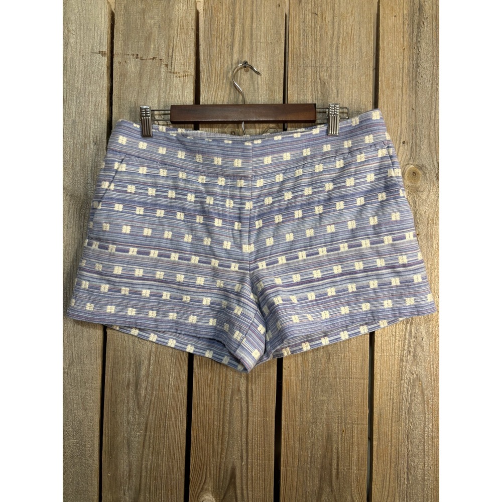 Loft Blue‎ White Striped Embroidered Square Cotton Shorts Size 6 498201
